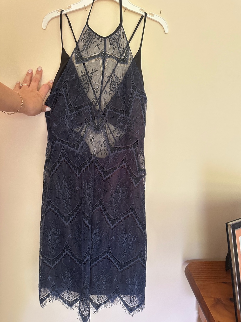 Free People Navy Lace Overlay Slip Dress